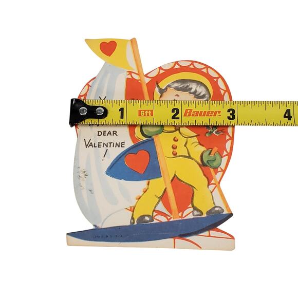 Vtg You Can Be My Mate Dear Valentine Young Girl Windsurfing Litho in USA 4" - Picture 5 of 5